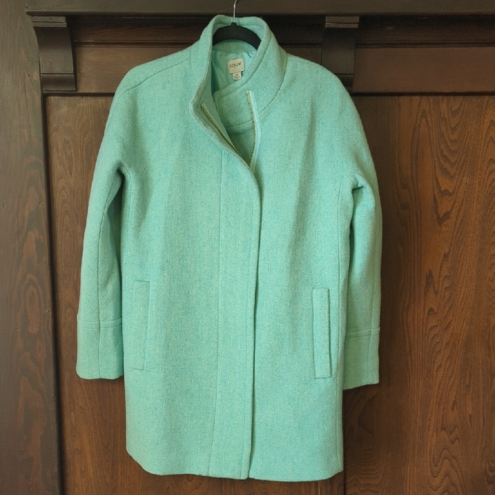 J. Crew Aqua Wool Blend Stand Collar Coat
